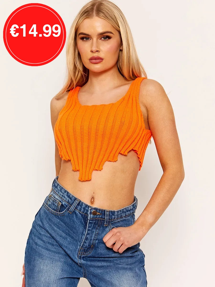 Orange Hem Knitted Vest Crop Top