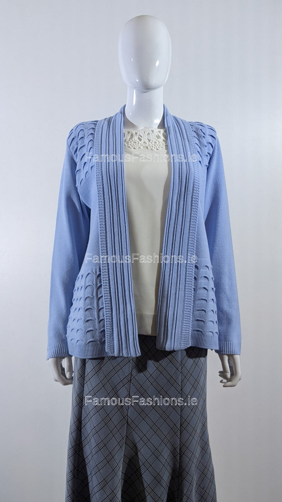 Pale Blue Scallop Edge Open Cardigan