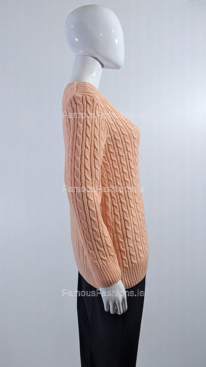 Peach V-Neck Cable Knit Jumper