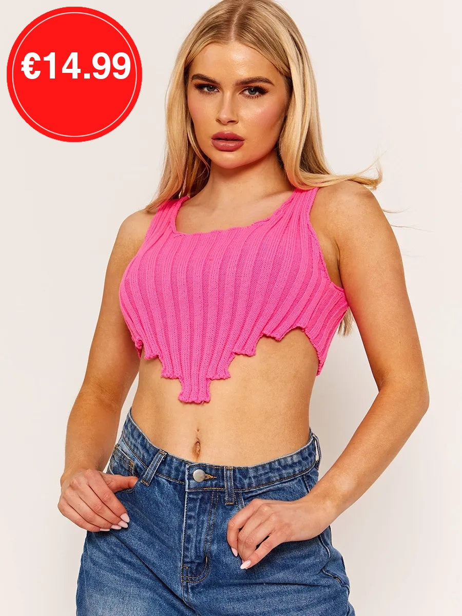 Pink Hem Knitted Vest Crop Top