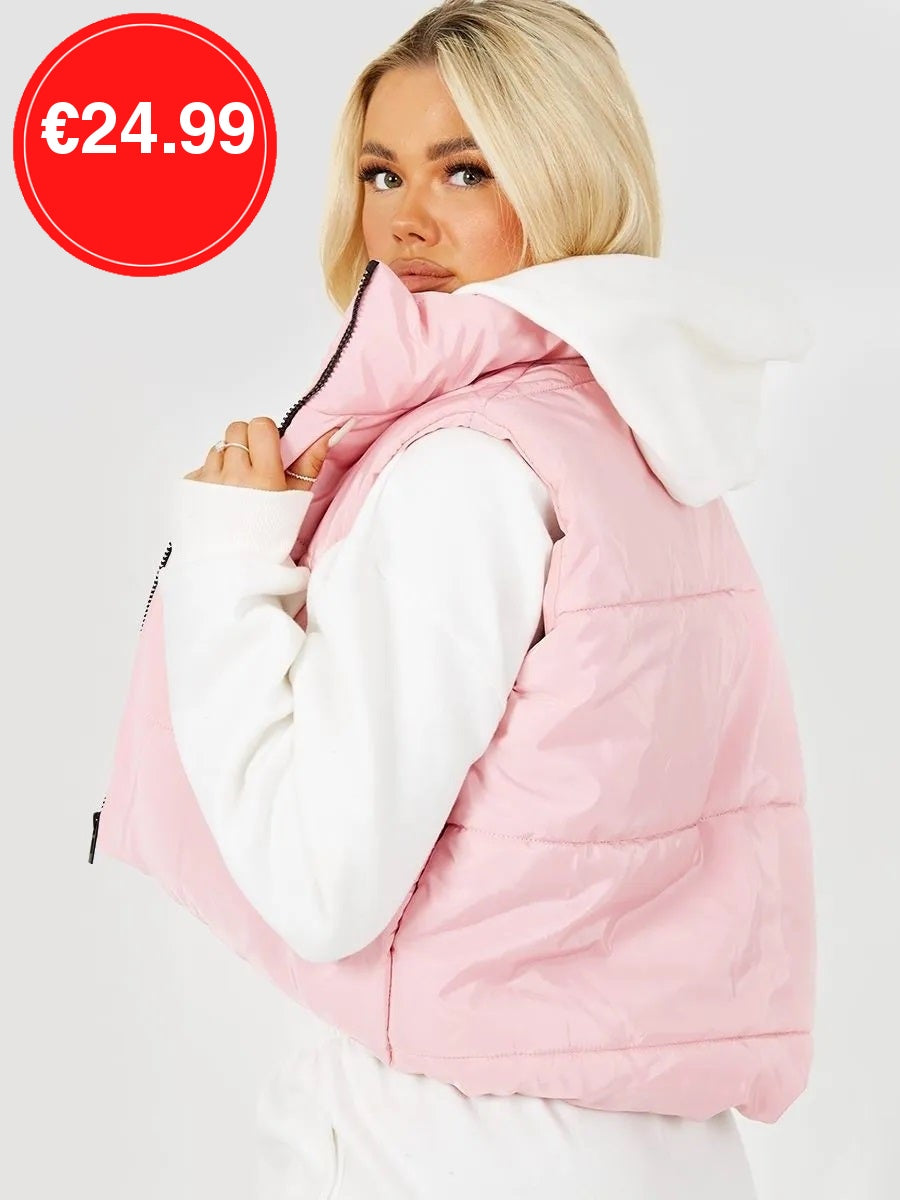 Pink Padded Puffer Cropped Gilet