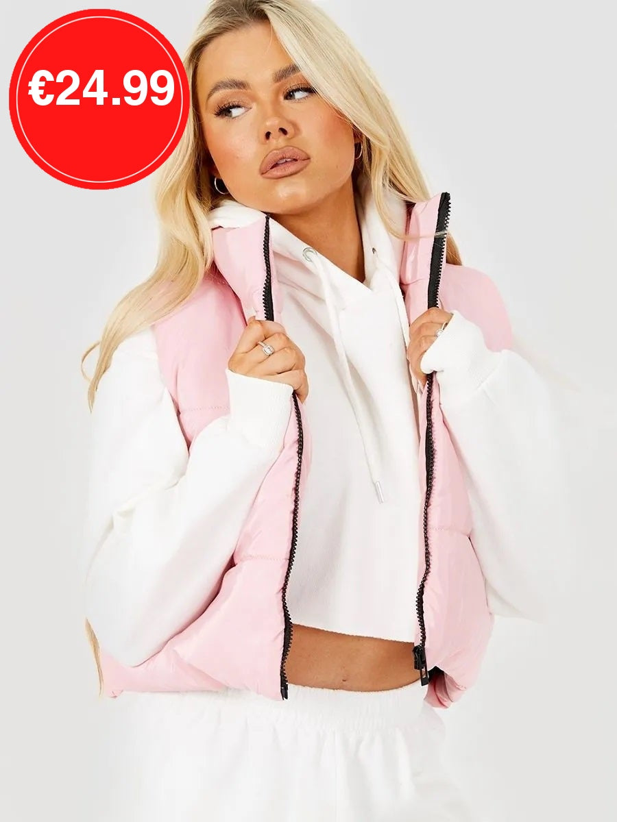 Pink Padded Puffer Cropped Gilet