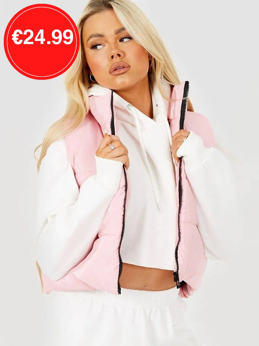 Pink Padded Puffer Cropped Gilet