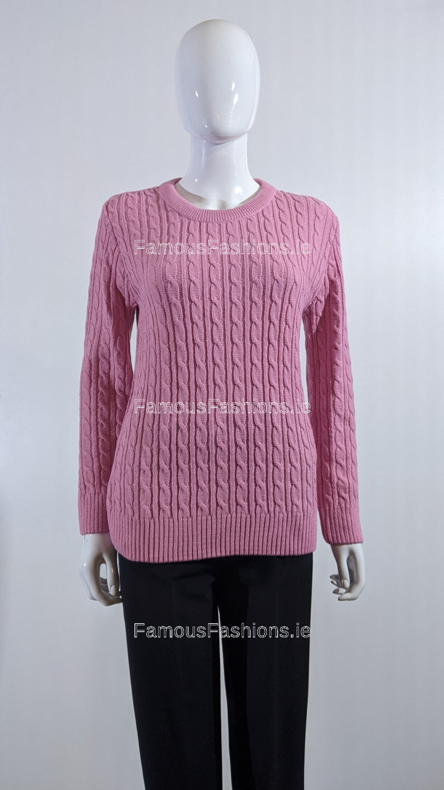 Pink Round Neck Cable Knit Jumper