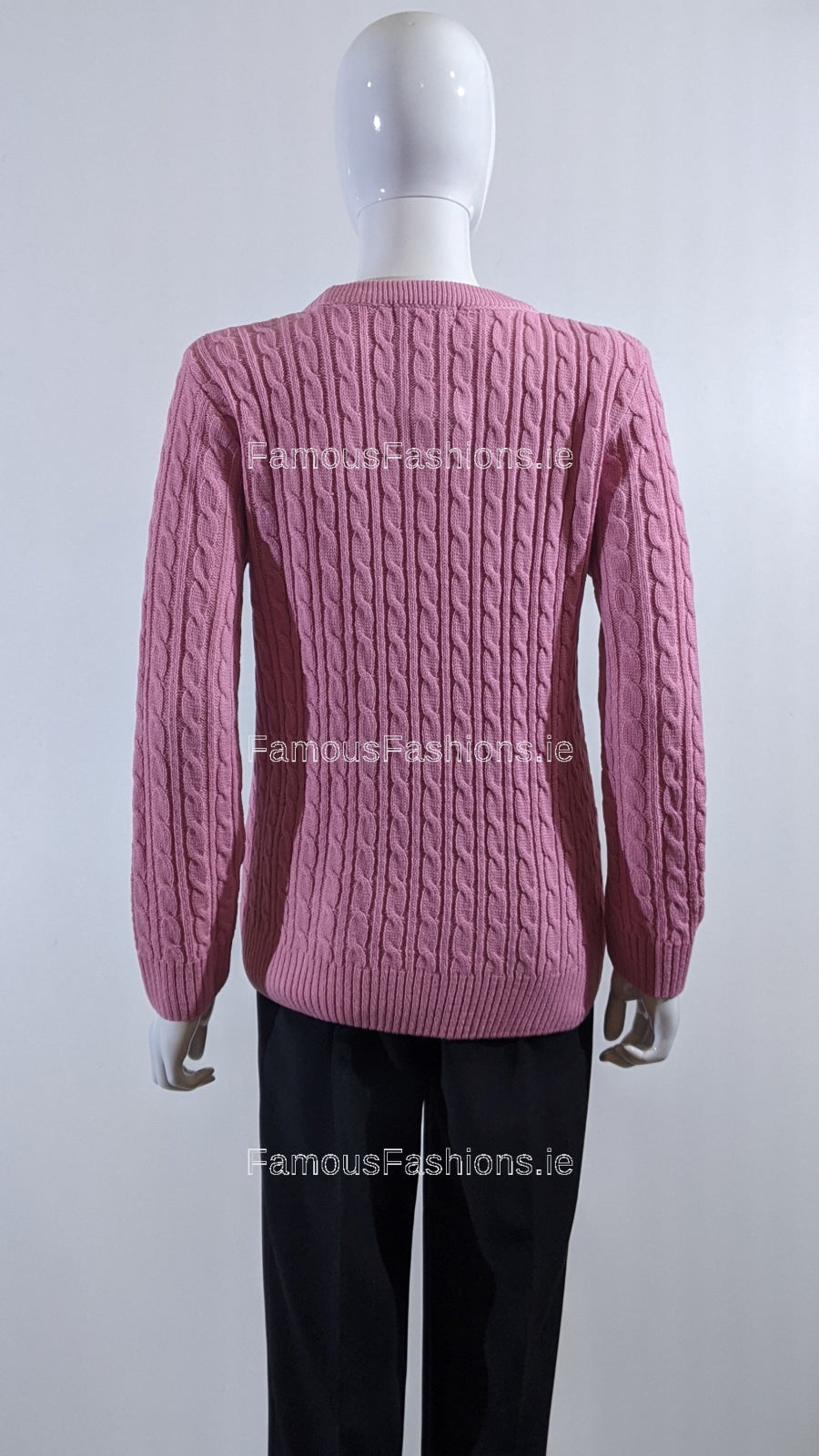 Pink Round Neck Cable Knit Jumper