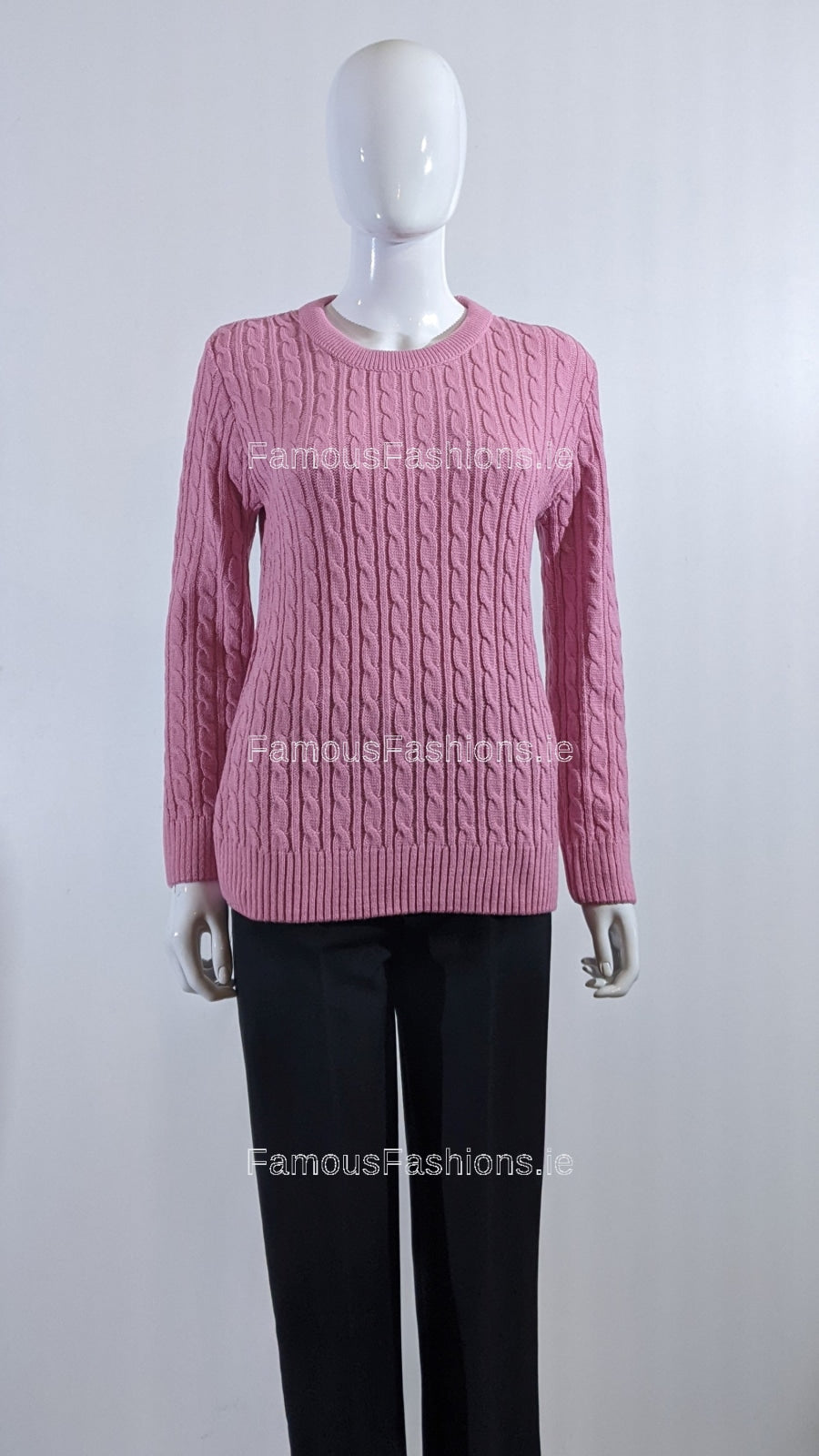 Pink Round Neck Cable Knit Jumper