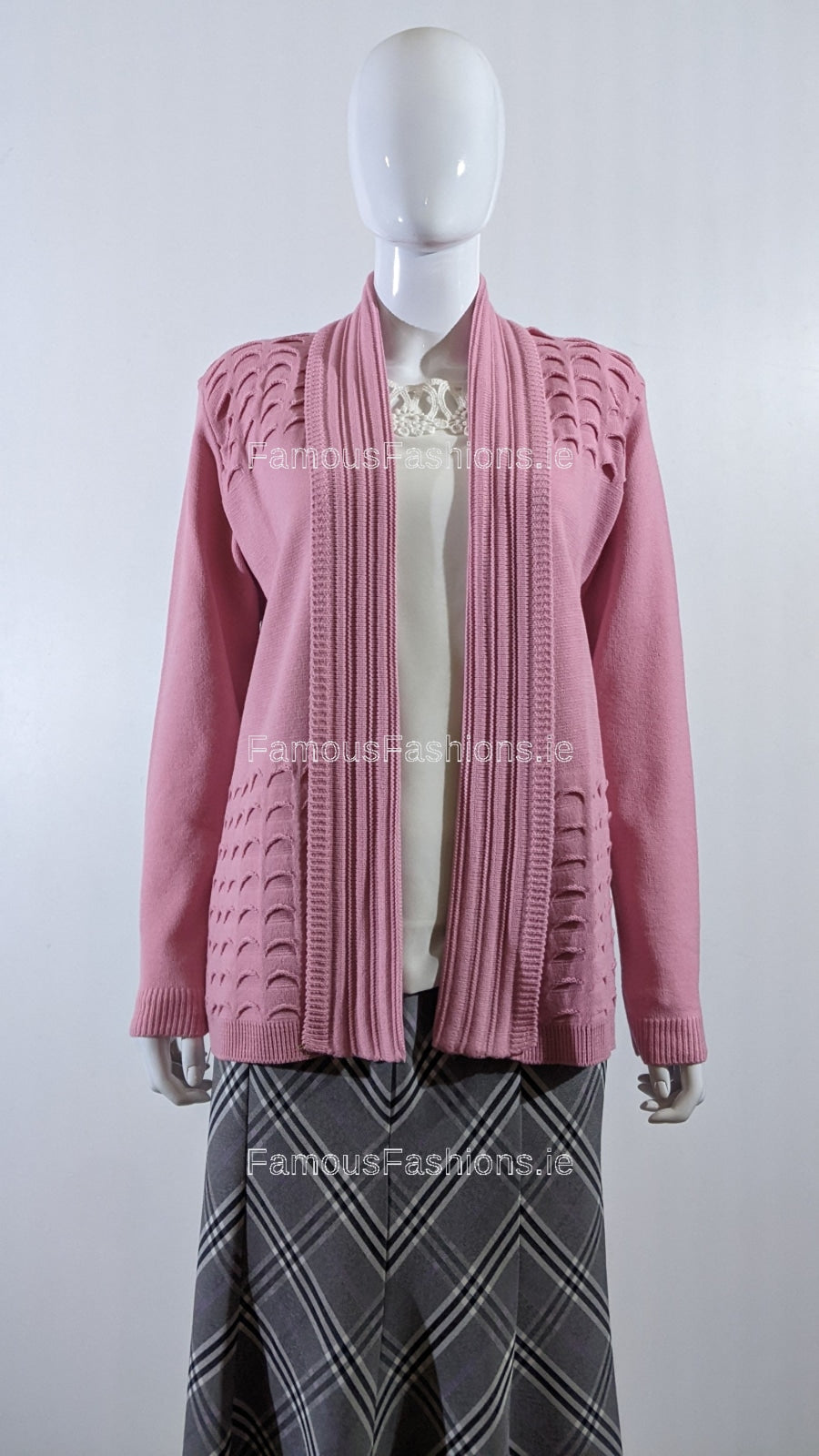 Pink Scallop Edge Open Cardigan