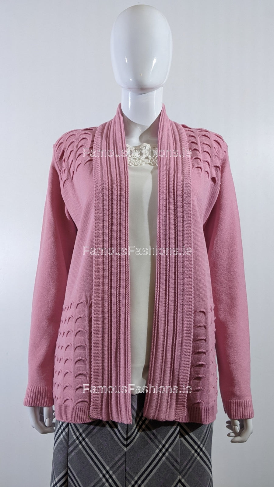 Pink Scallop Edge Open Cardigan