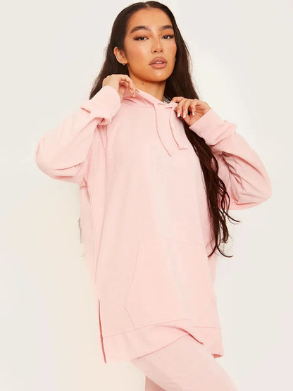 Pink Top & Flared Trousers Ribbed Loungewear Co-ord