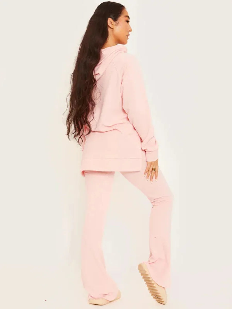 Pink Top & Flared Trousers Ribbed Loungewear Co-ord