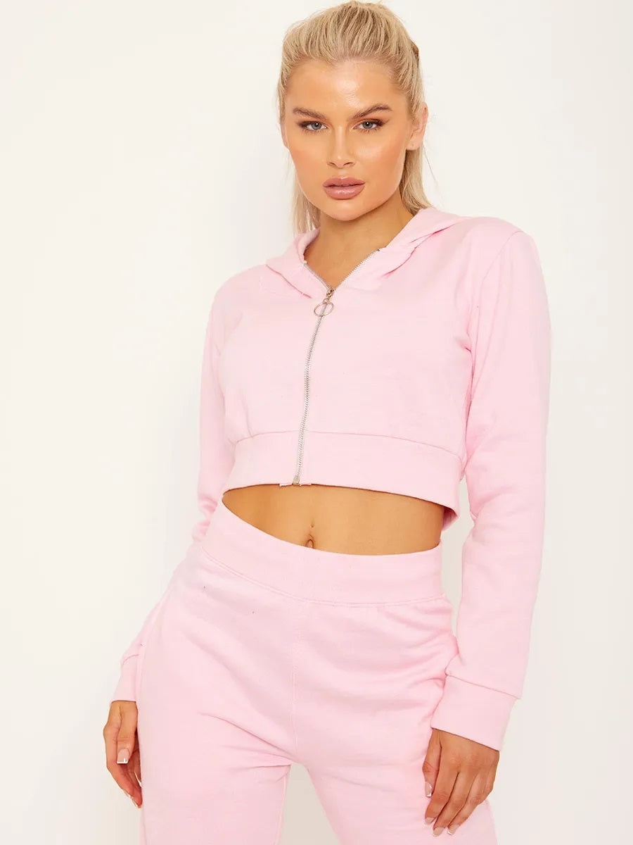 Pink Zip Hoodie Jogger Tracksuit