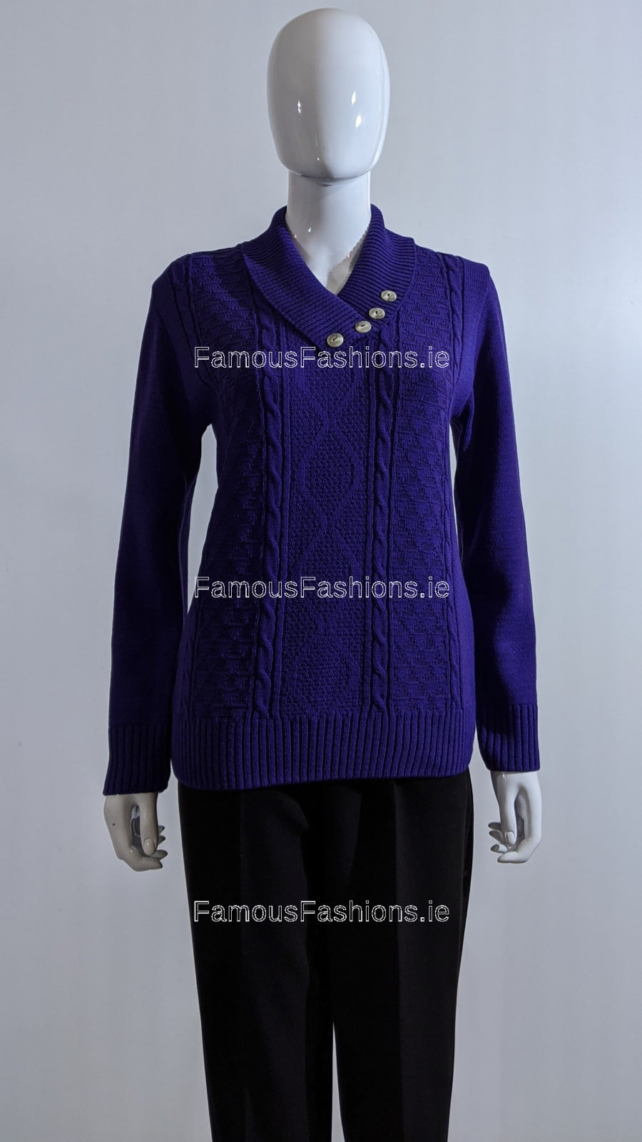 Purple Four Button Cable Knit Jumper