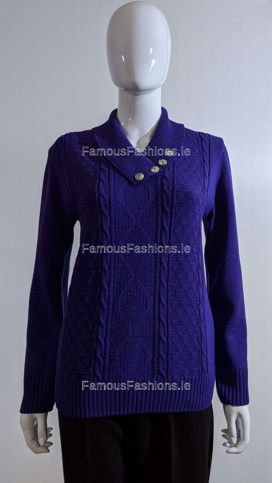 Purple Four Button Cable Knit Jumper