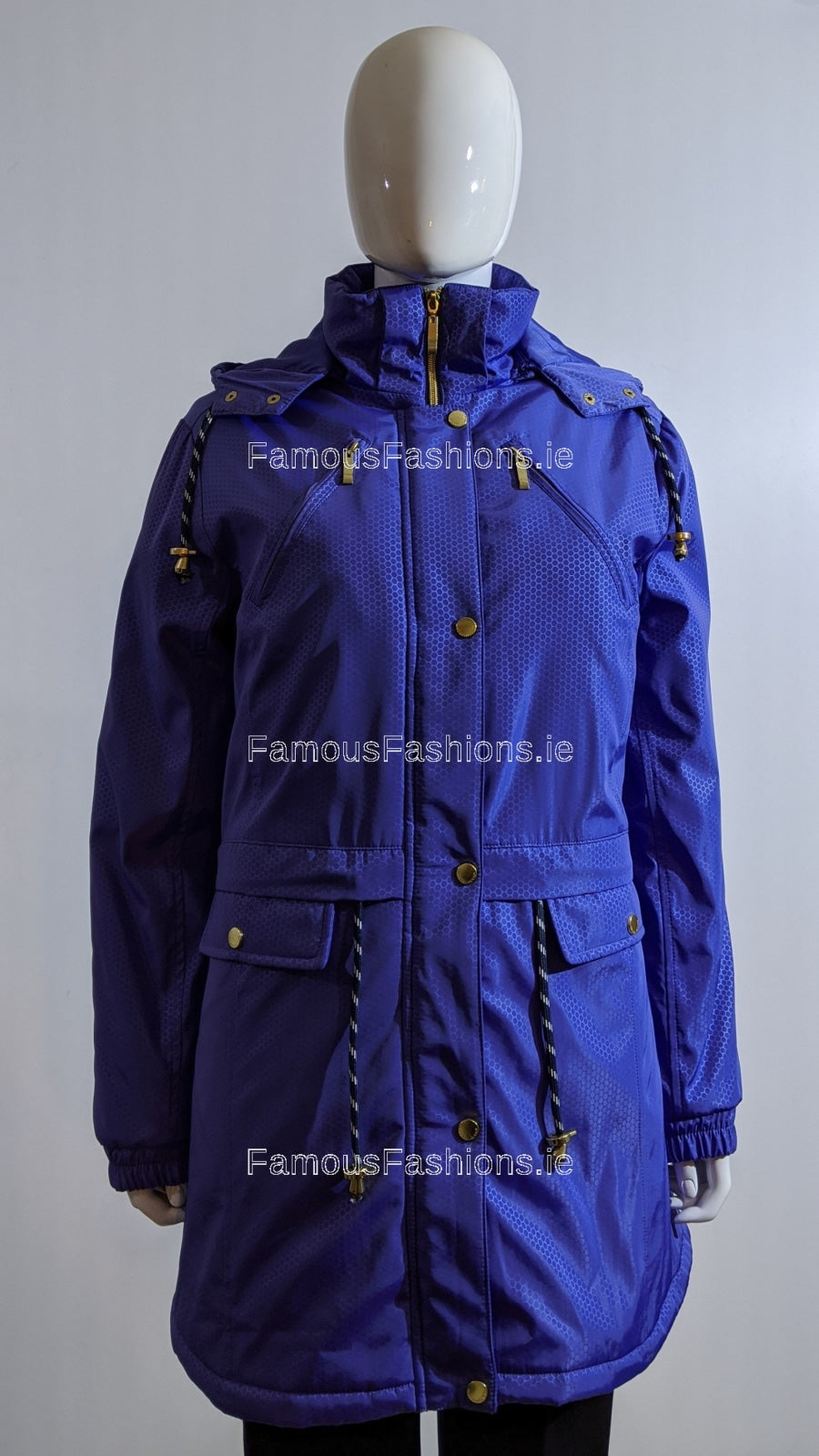 Purple Pattern Hooded Water Resistant Long Coat