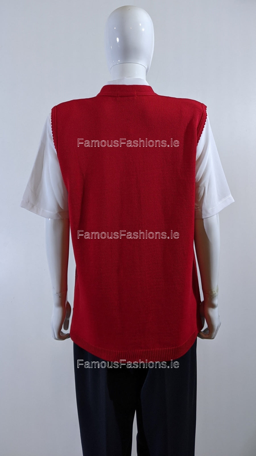 Red Button Up Knitted Waistcoat Cardigan with Pockets