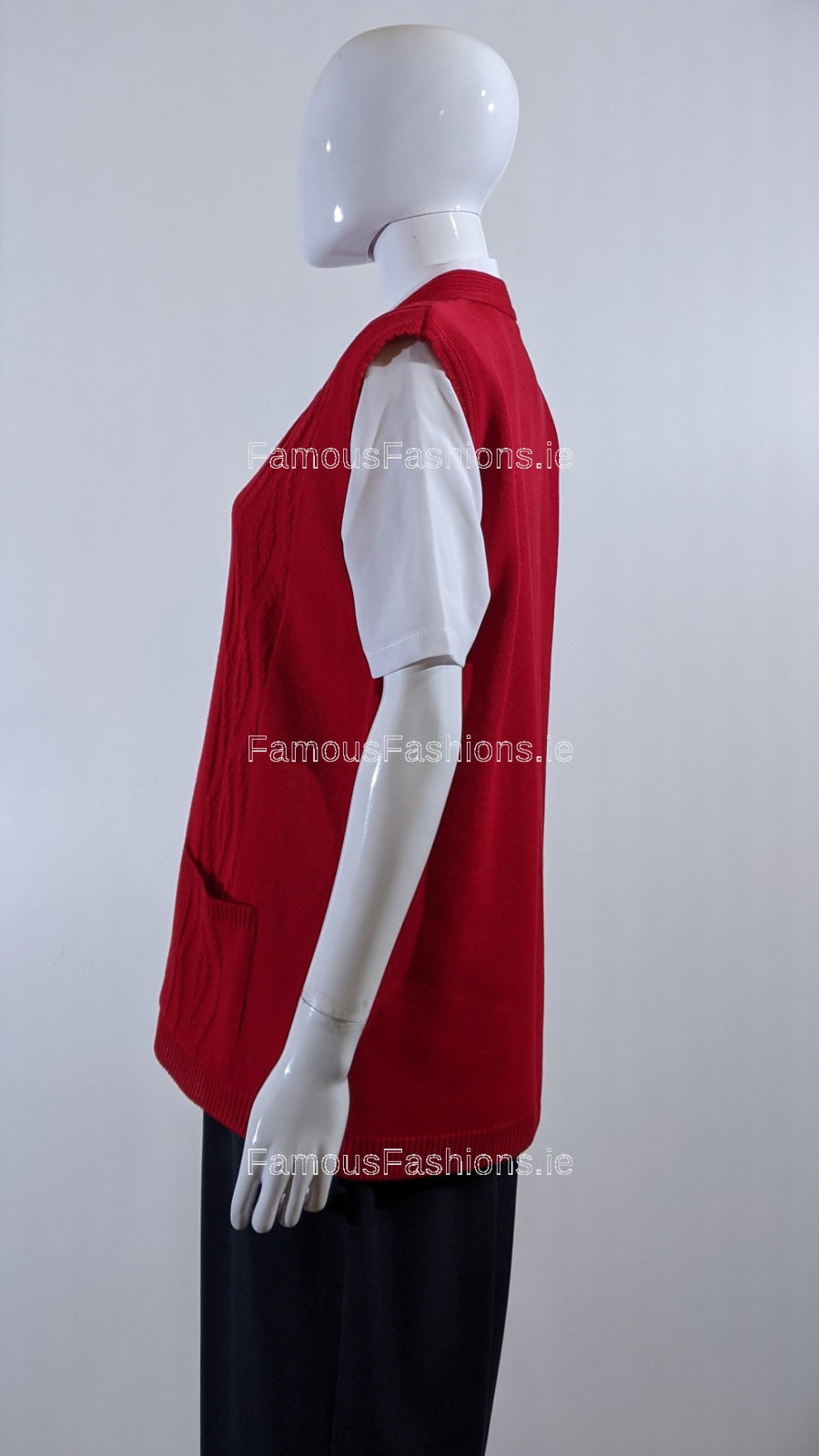 Red Button Up Knitted Waistcoat Cardigan with Pockets