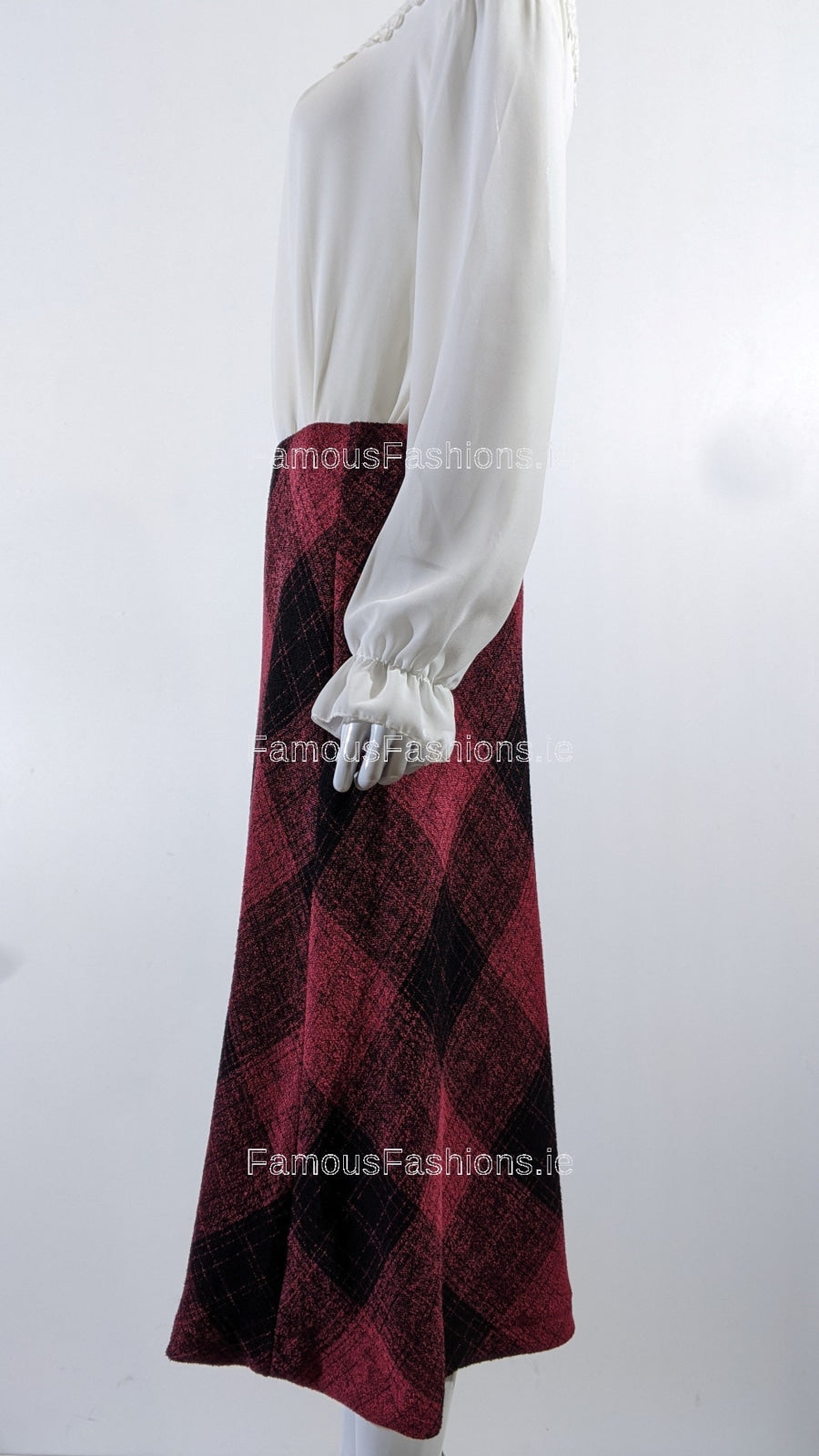 Red Elasticated Lined A-Line Checked Tartan Warm Skirt