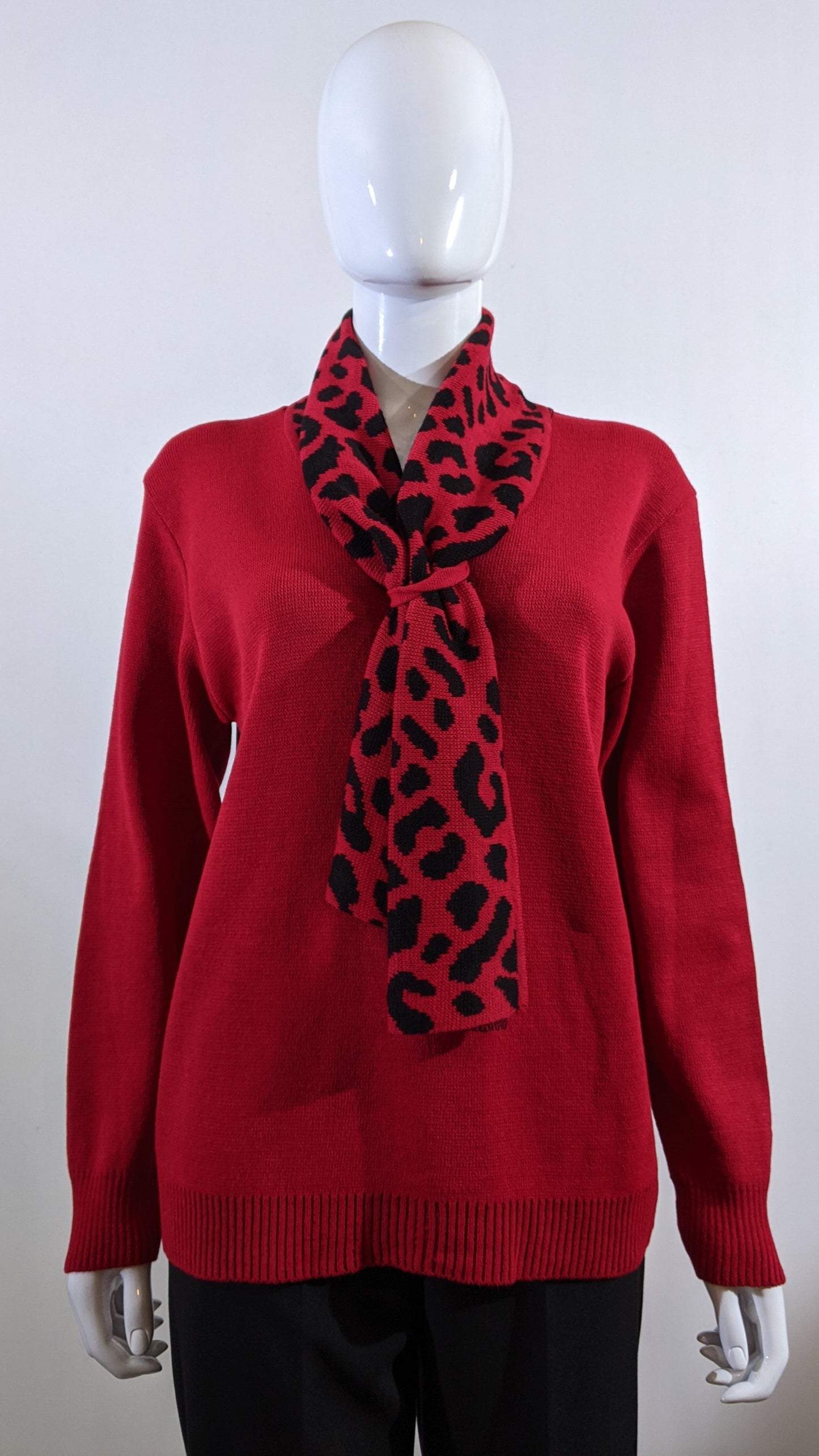 Red Leopard Pattern Scarf Jumper