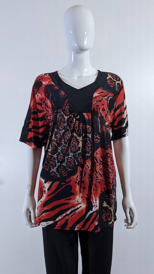 Red Leopard Print Short Sleeves Top