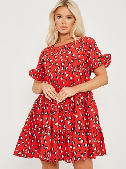 Red Leopard Print Smock Dress