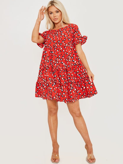 Red Leopard Print Smock Dress