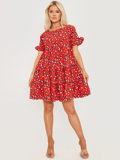 Red Leopard Print Smock Dress