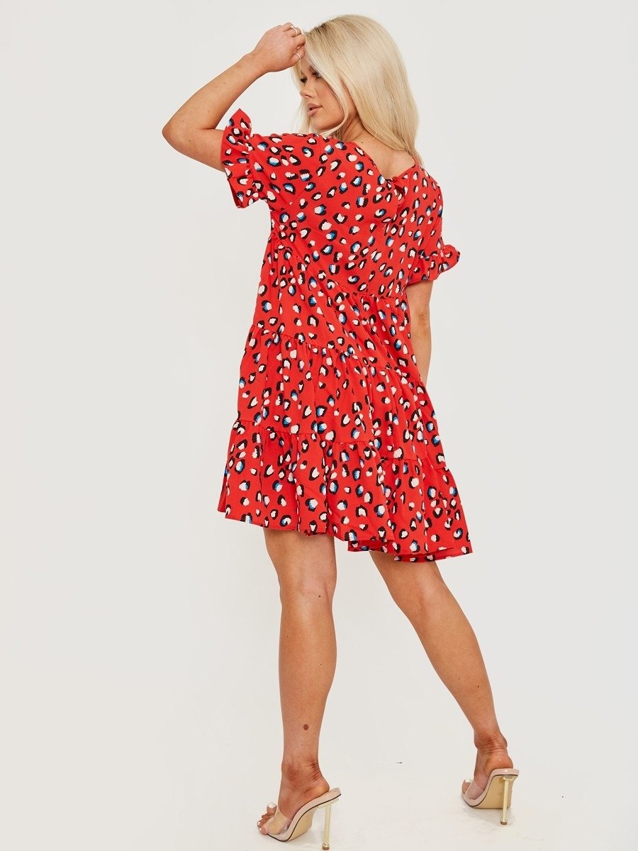 Red Leopard Print Smock Dress