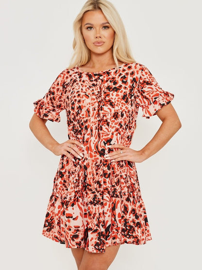 Red Printed Smock Dress