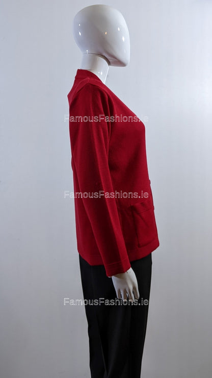 Red V-Neck Button Pocket Cardigan