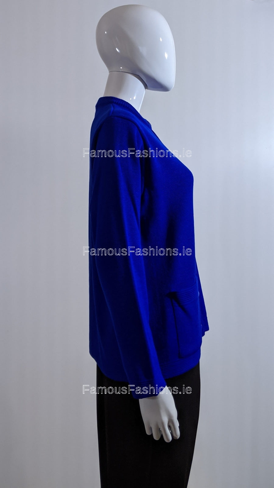 Royal Blue Round Neck Button Pocket Cardigan