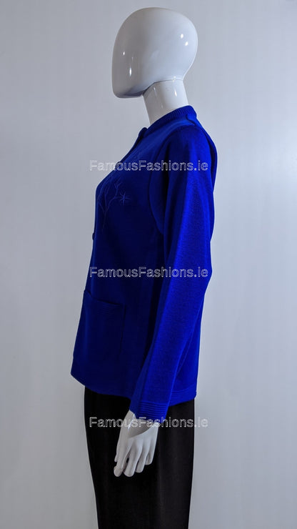 Royal Blue Round Neck Button Pocket Cardigan