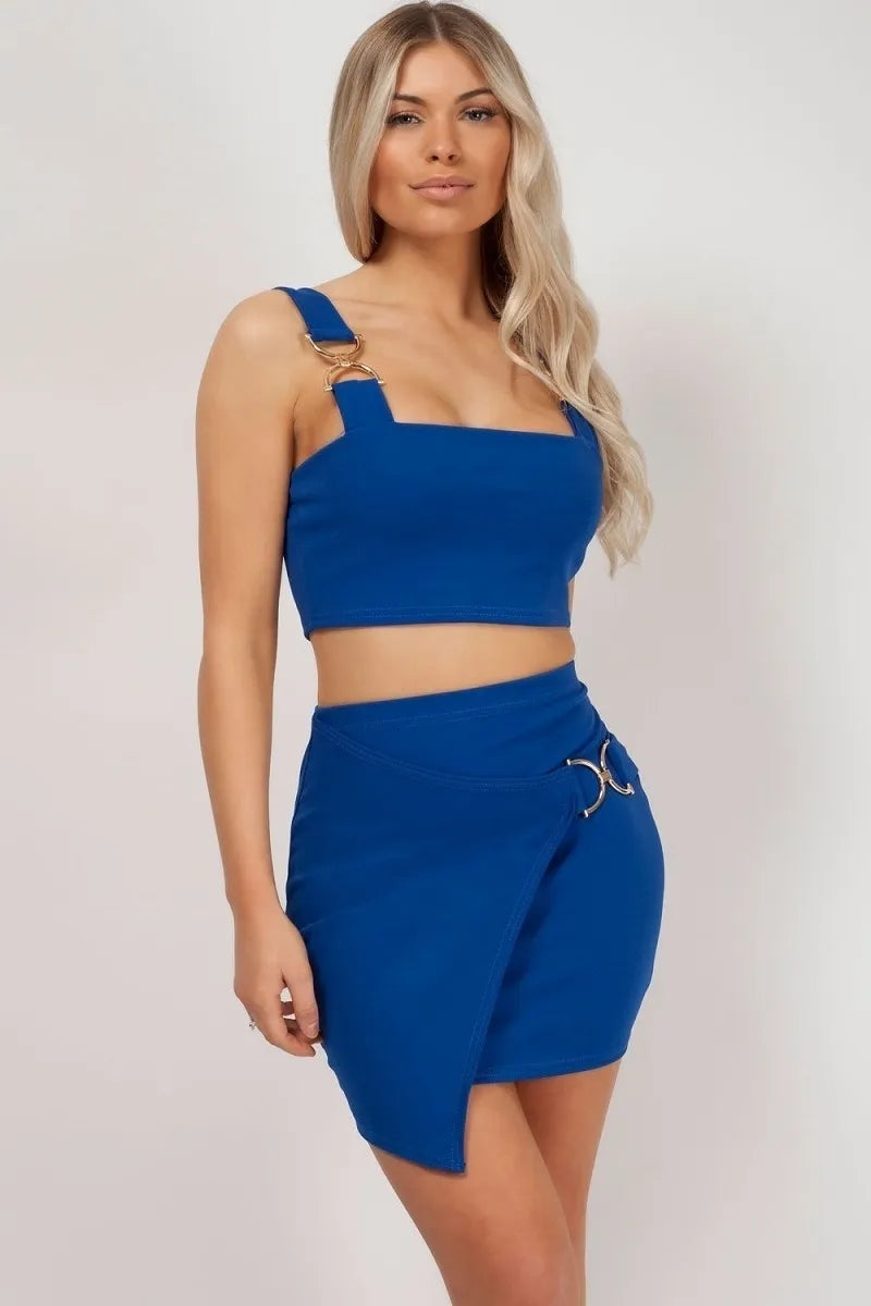 Royal Blue Top & Skirt Buckle Co-Ord Set