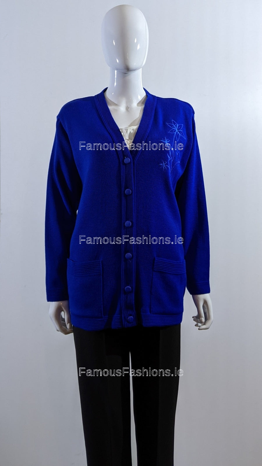 Royal Blue V-Neck Button Pocket Cardigan