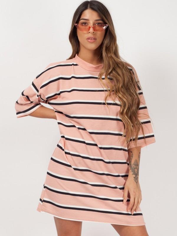 Nude Striped Oversized Tunic T-Shirt