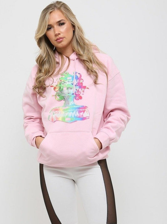 Pink Graphic Printed Multicolour Hoodie