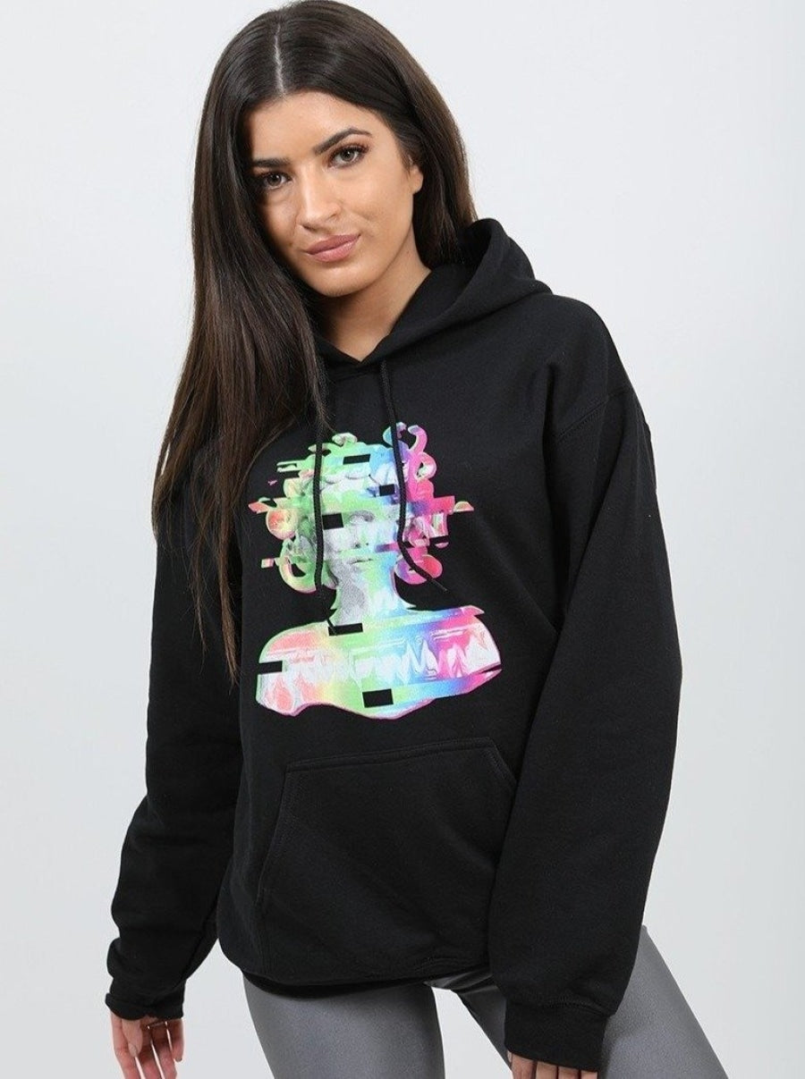 Black Graphic Printed Multicolour Hoodie