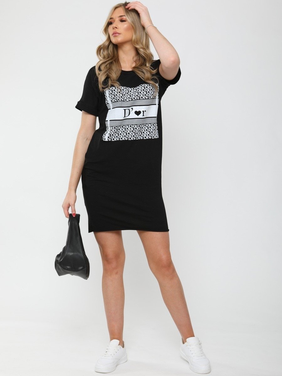 Black D'or Graphic Print T-Shirt Dress