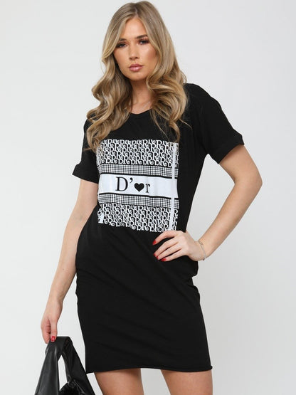 Black D'or Graphic Print T-Shirt Dress