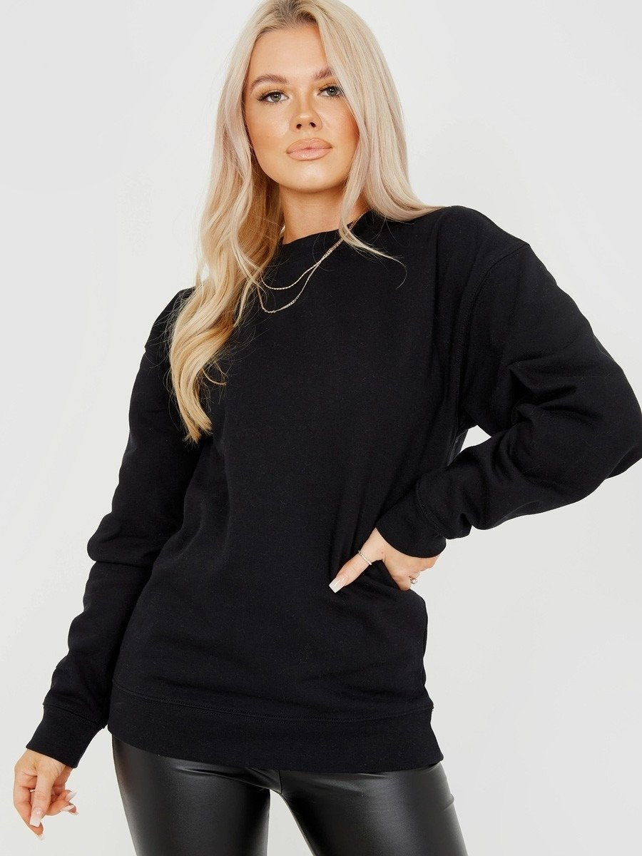 Black Fleeced Plain Sweatshirt Jumper