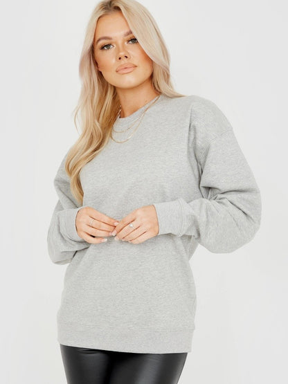 Grey Fleeced Plain Sweatshirt Jumper