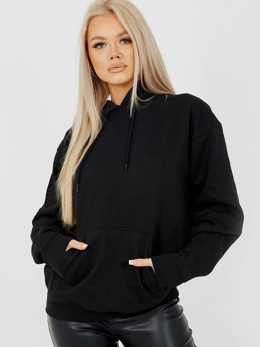 Black Fleeced Plain Hoodie