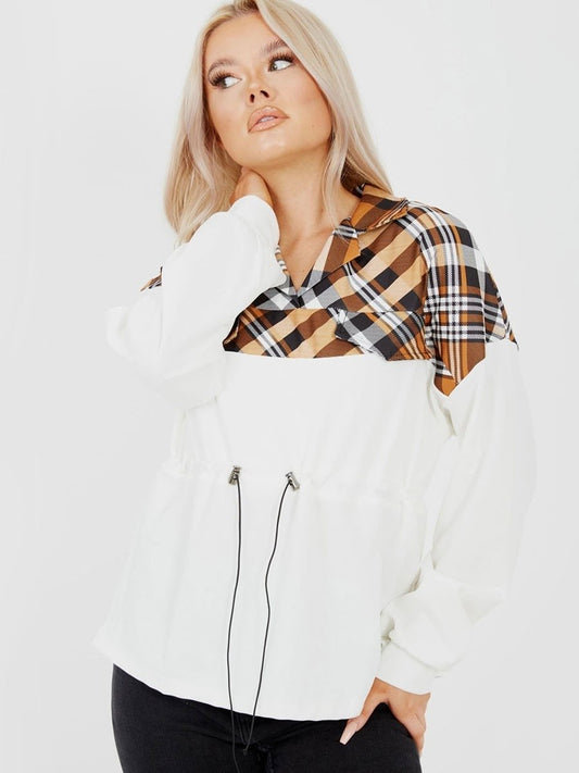 White Check Drawstring Top