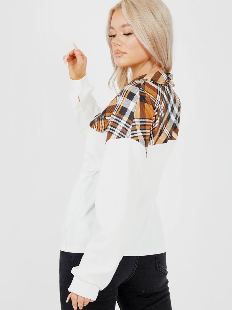 White Check Drawstring Top