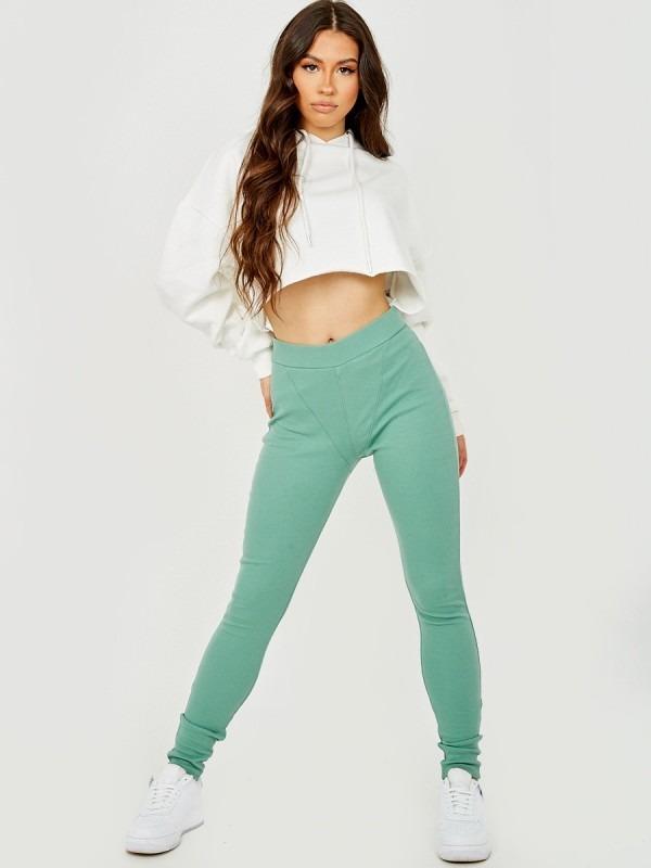 Green High Waist Ribbed Legging