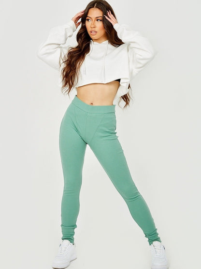 Green High Waist Ribbed Legging