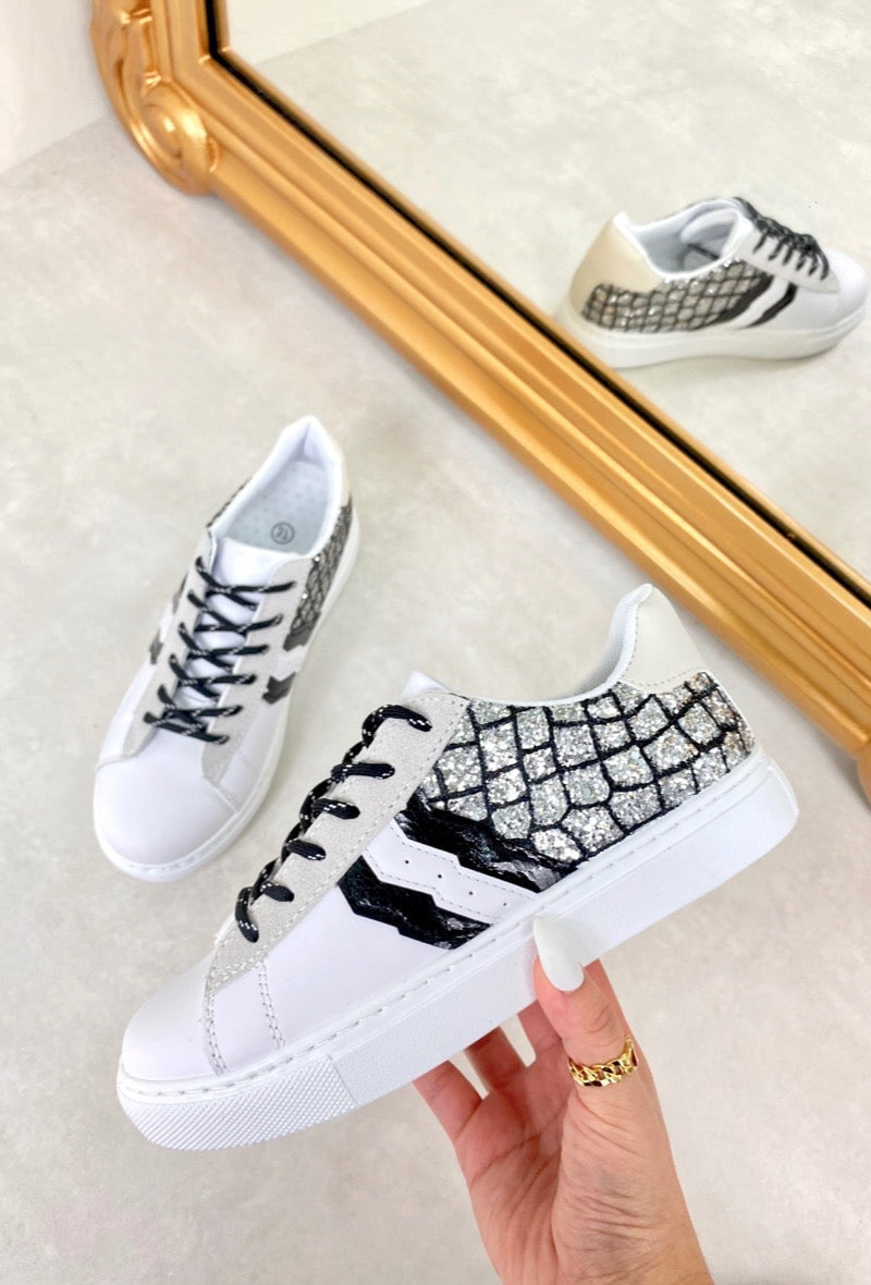 Silver Glitter Trim Laced Trainers