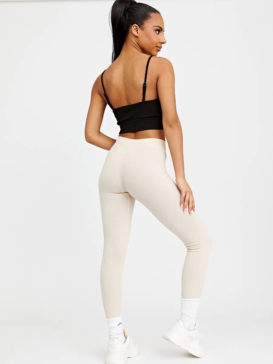 Stone High Waist Ribbed Seamless Gym Leggings