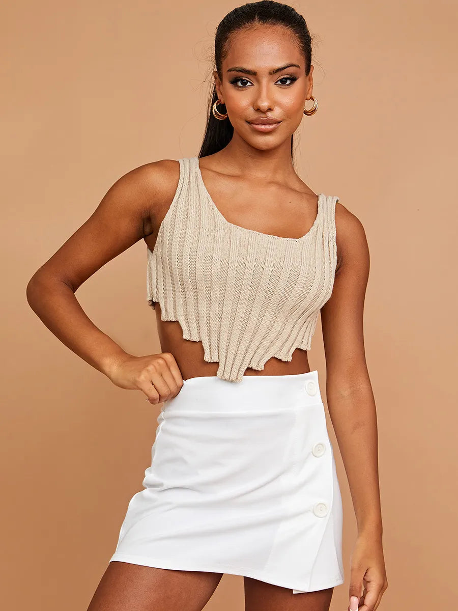 Stone Hem Knitted Vest Crop Top