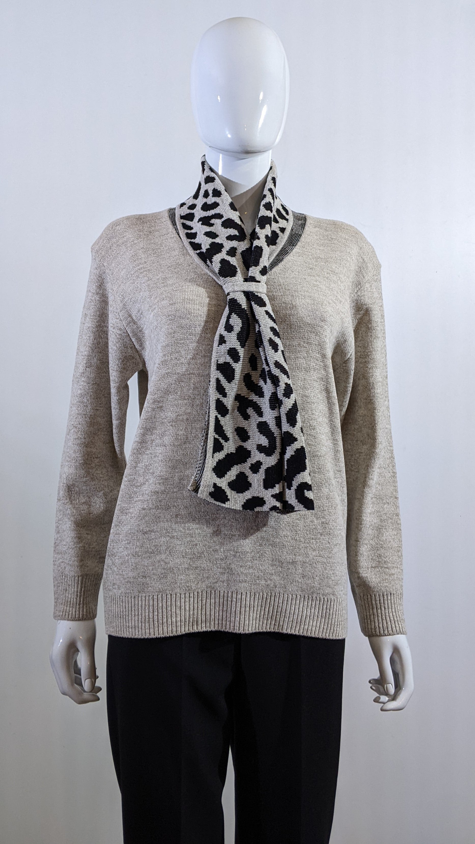 Stone Leopard Pattern Scarf Jumper 