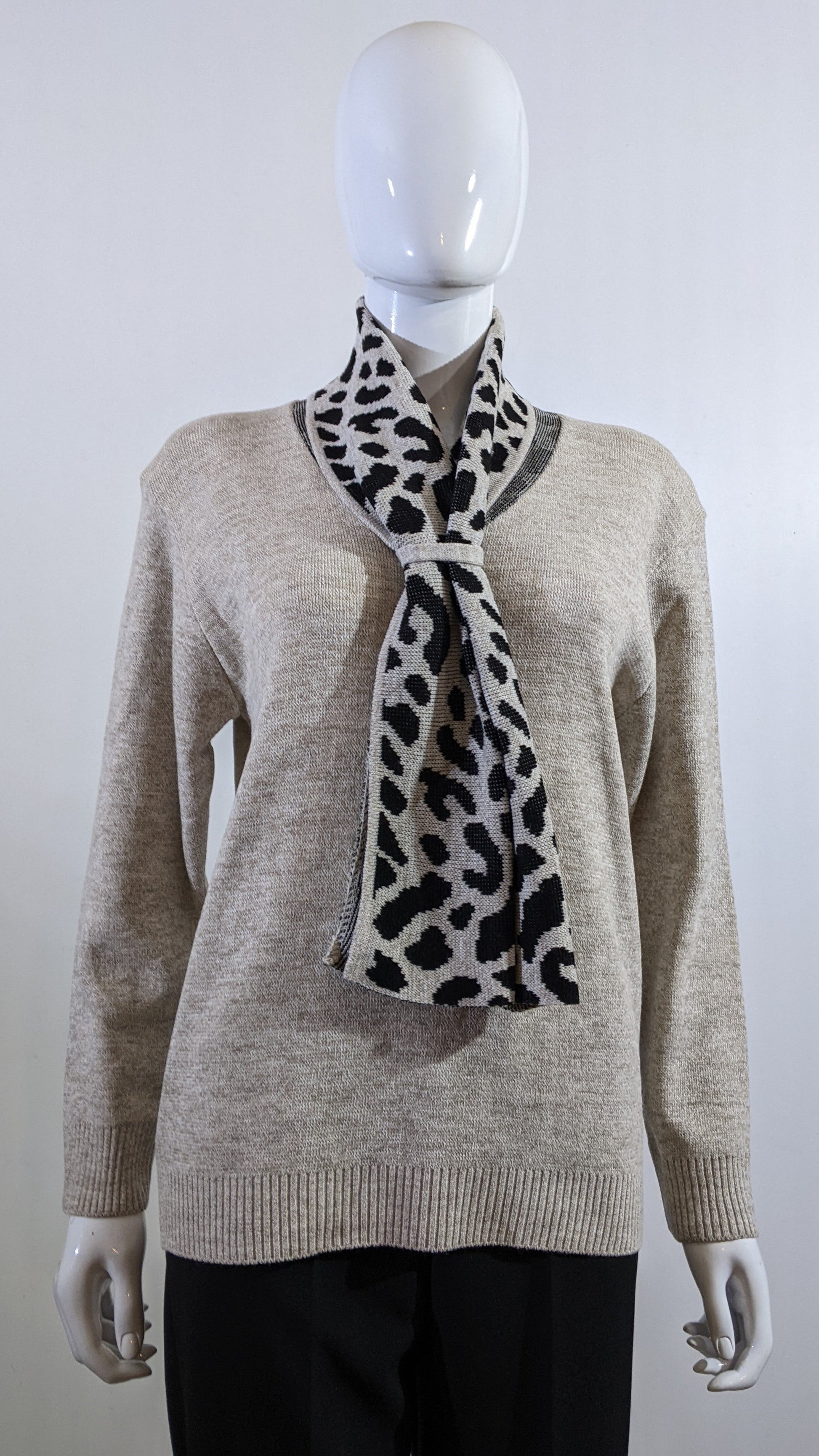 Stone Leopard Pattern Scarf Jumper 